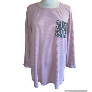 First Love shirt waffle look long sleeve crewneck animal print pocket Sz large